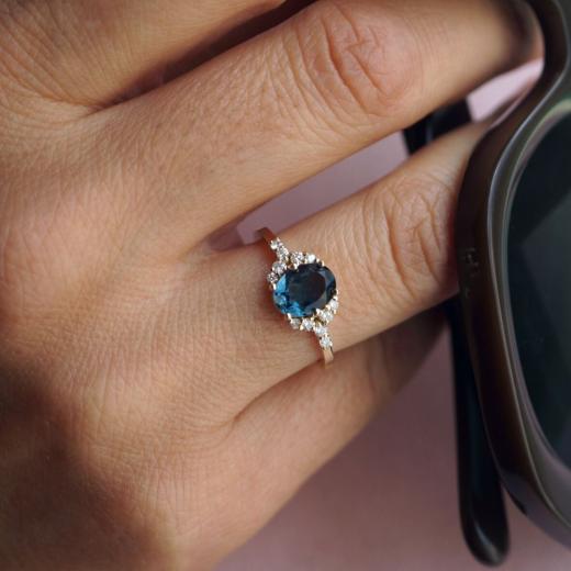 MAVİ TURMALİN-PIRLANTALI YÜZÜK